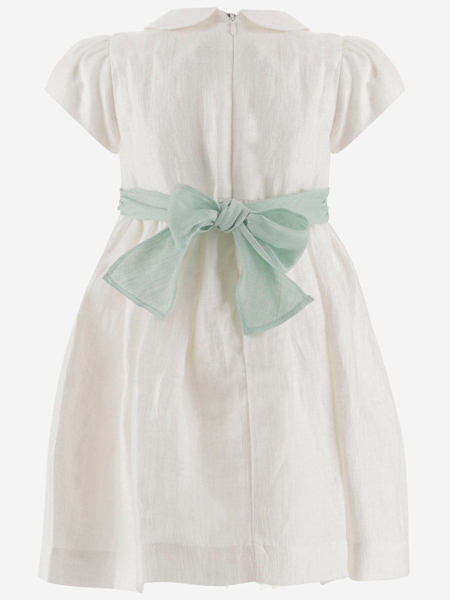 Linen-Blend Baby Dress With Bow White