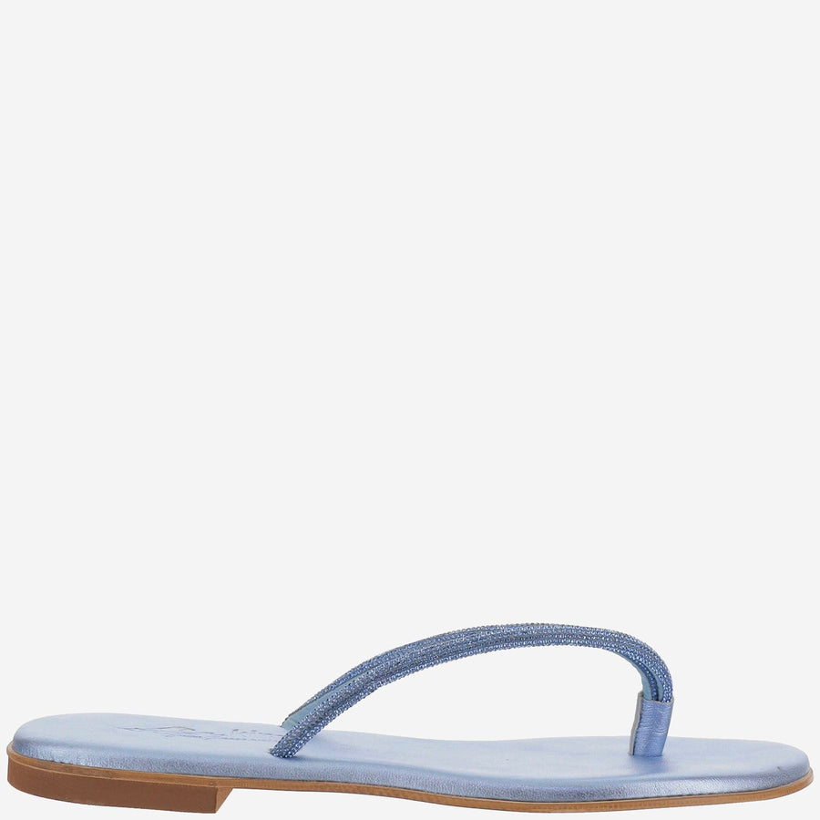Leather Sandals With Rhinestones Light Blue