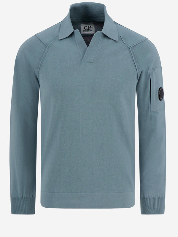 Long-Sleeved Cotton Polo Shirt Light Blue