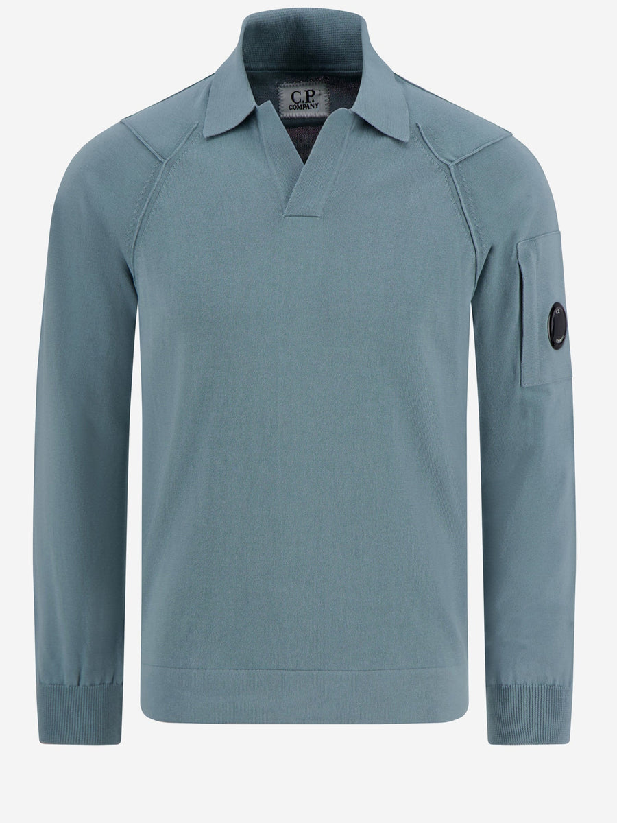 Long-Sleeved Cotton Polo Shirt Light Blue