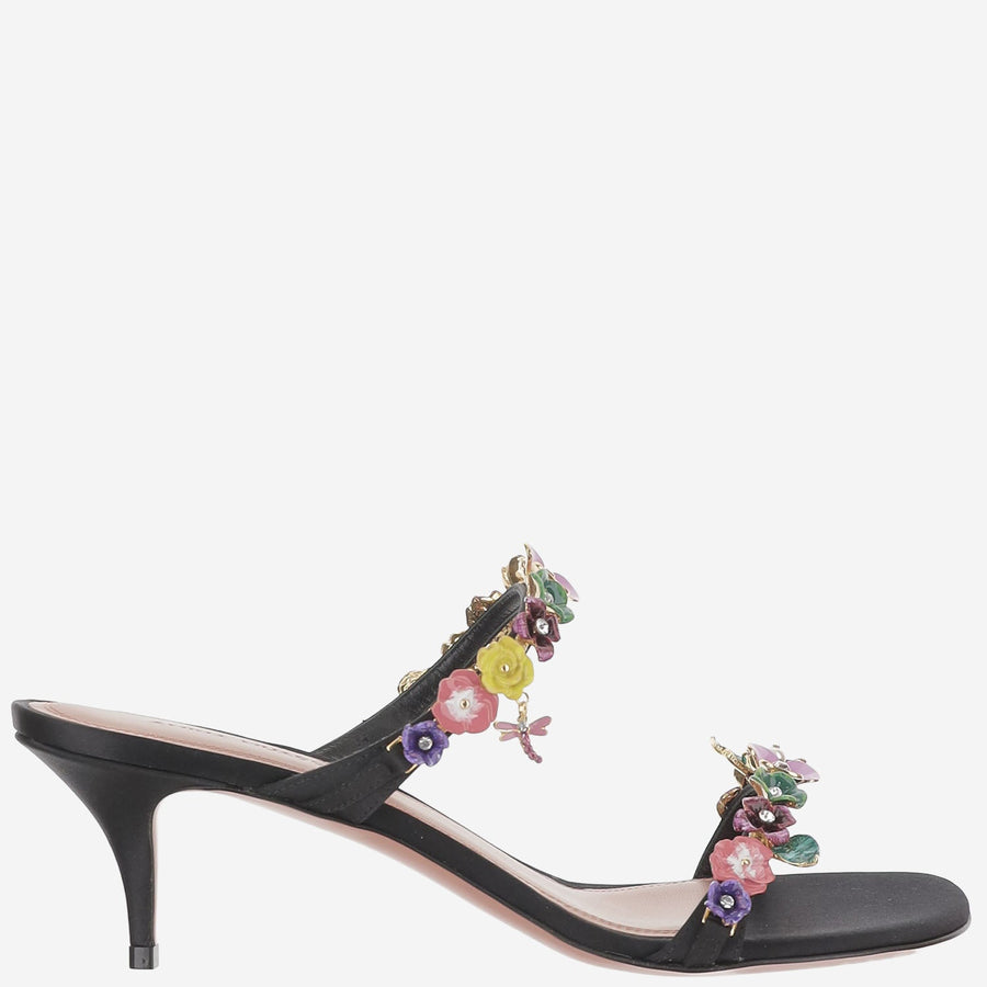 Sandals Vittoria Black Satin And Metal