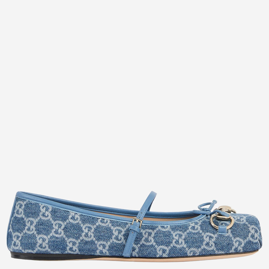 Flats Gg Fabric Denim Leather And