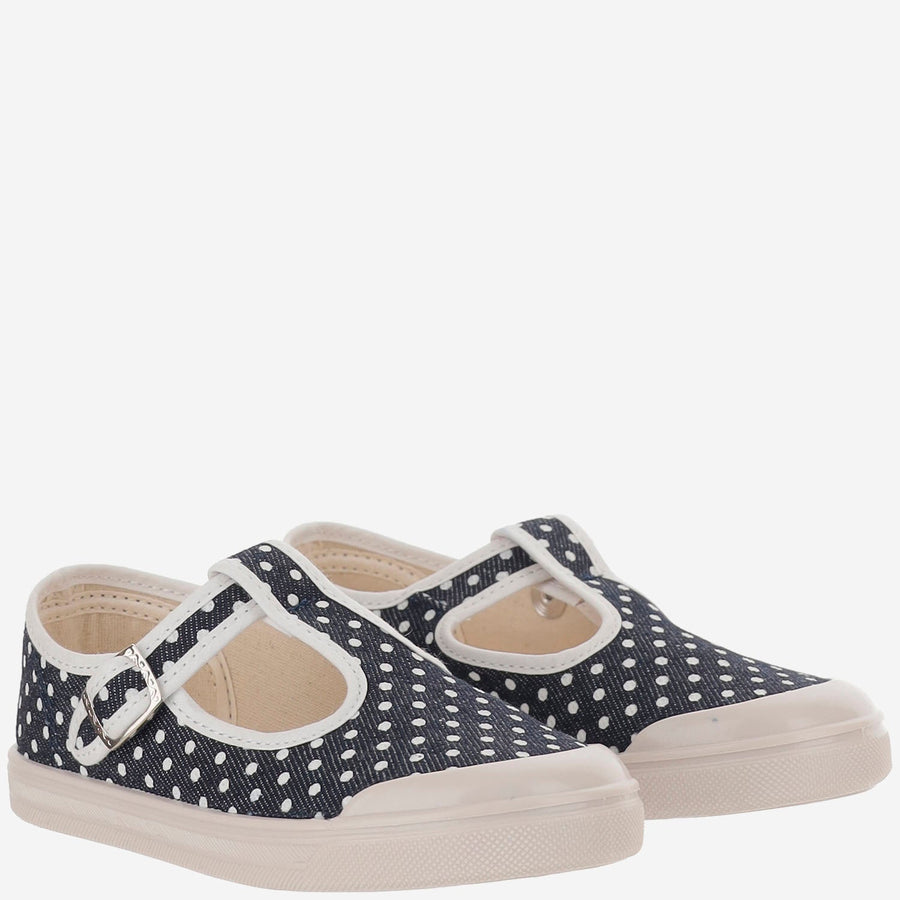 Kids Fabric Shoes Navy Polka Dot