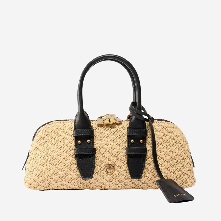 Bowling Bag Escape Horizontal Leather-Raffia Multicolour Raffia And Leather Handbags