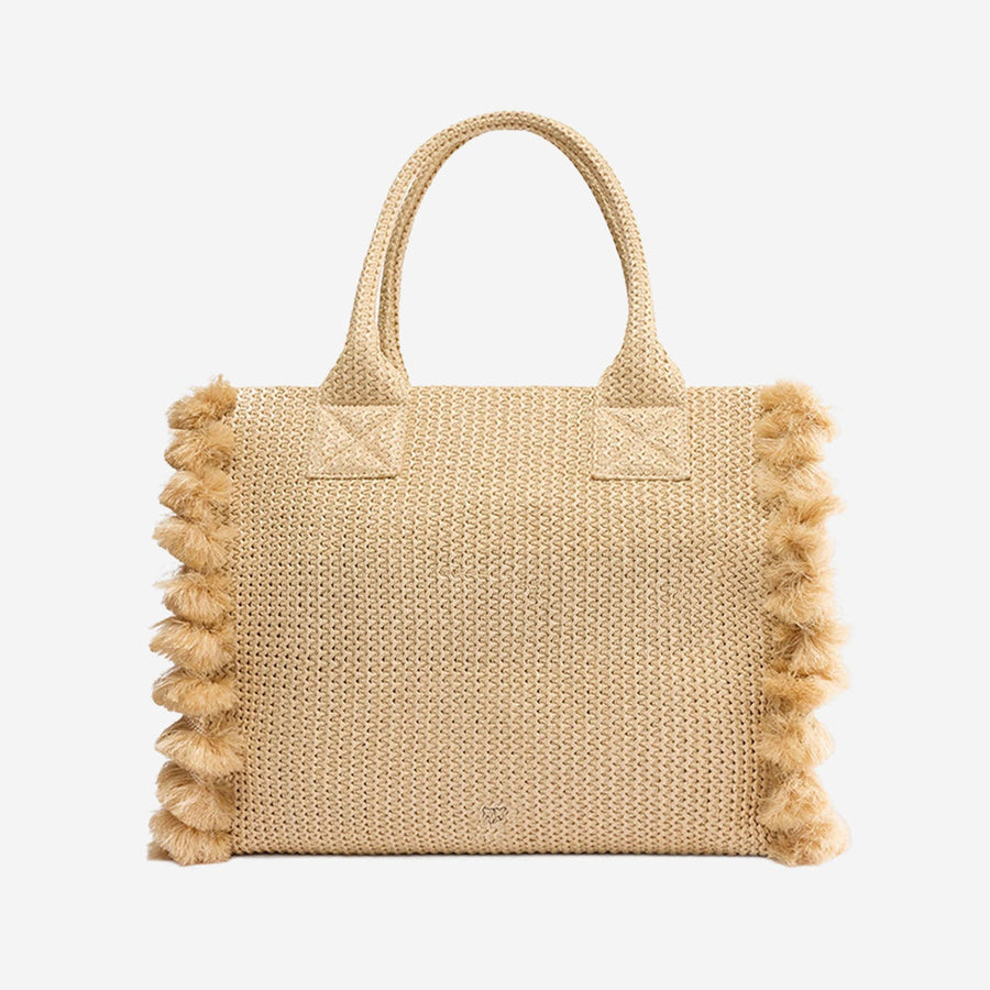 Raffia Shopping Bag With Logo Natural Polypropylene Handbags