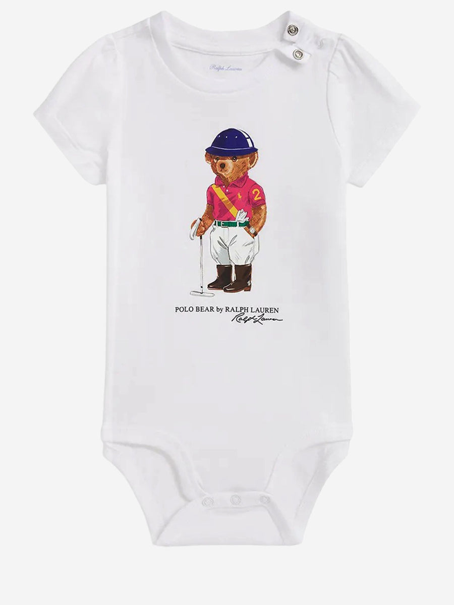 Cotton Bodysuit Bear Print White Babygrow Sets
