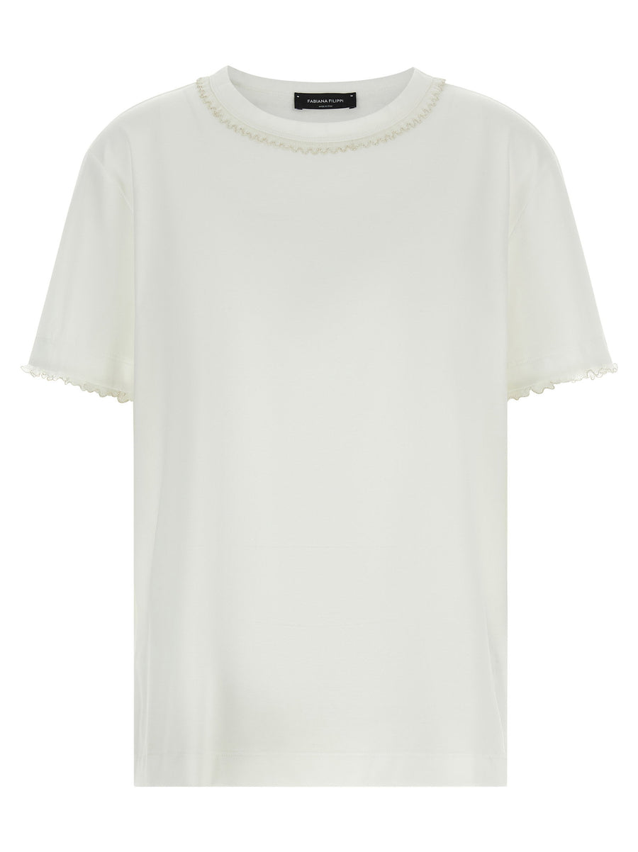 Fabiana Filippi Beaded Crew Neck T-shirt — White