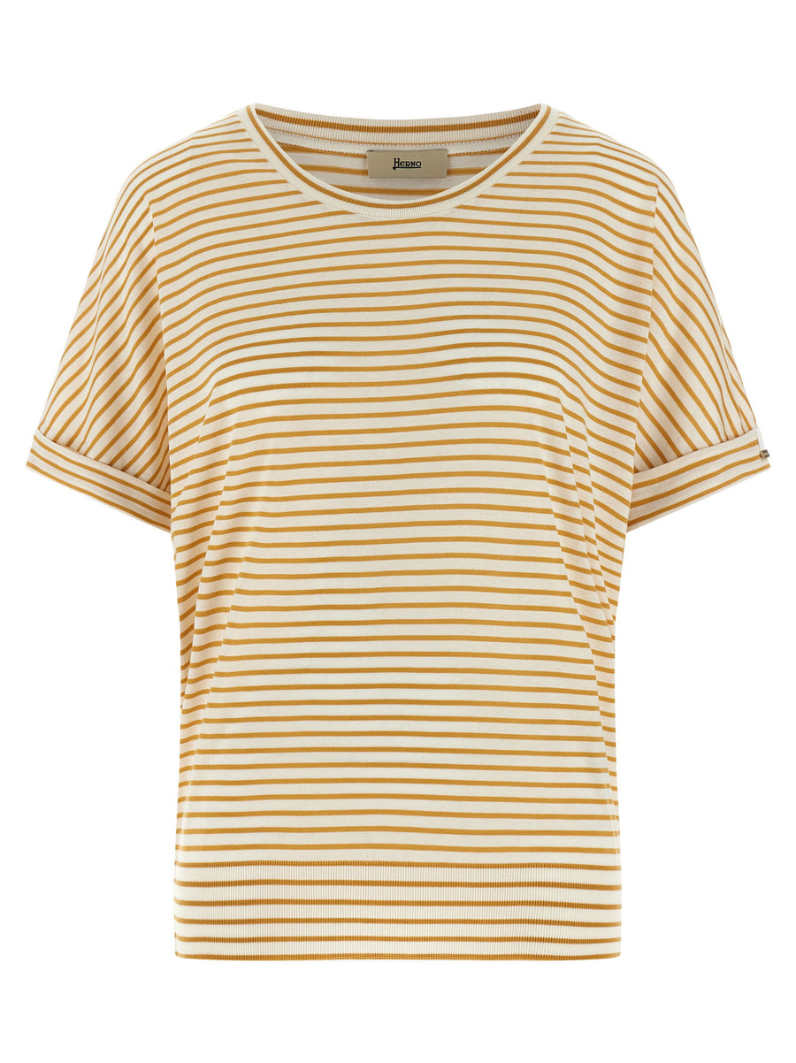 Herno Striped Lyocell-Cotton T-shirt — Gold