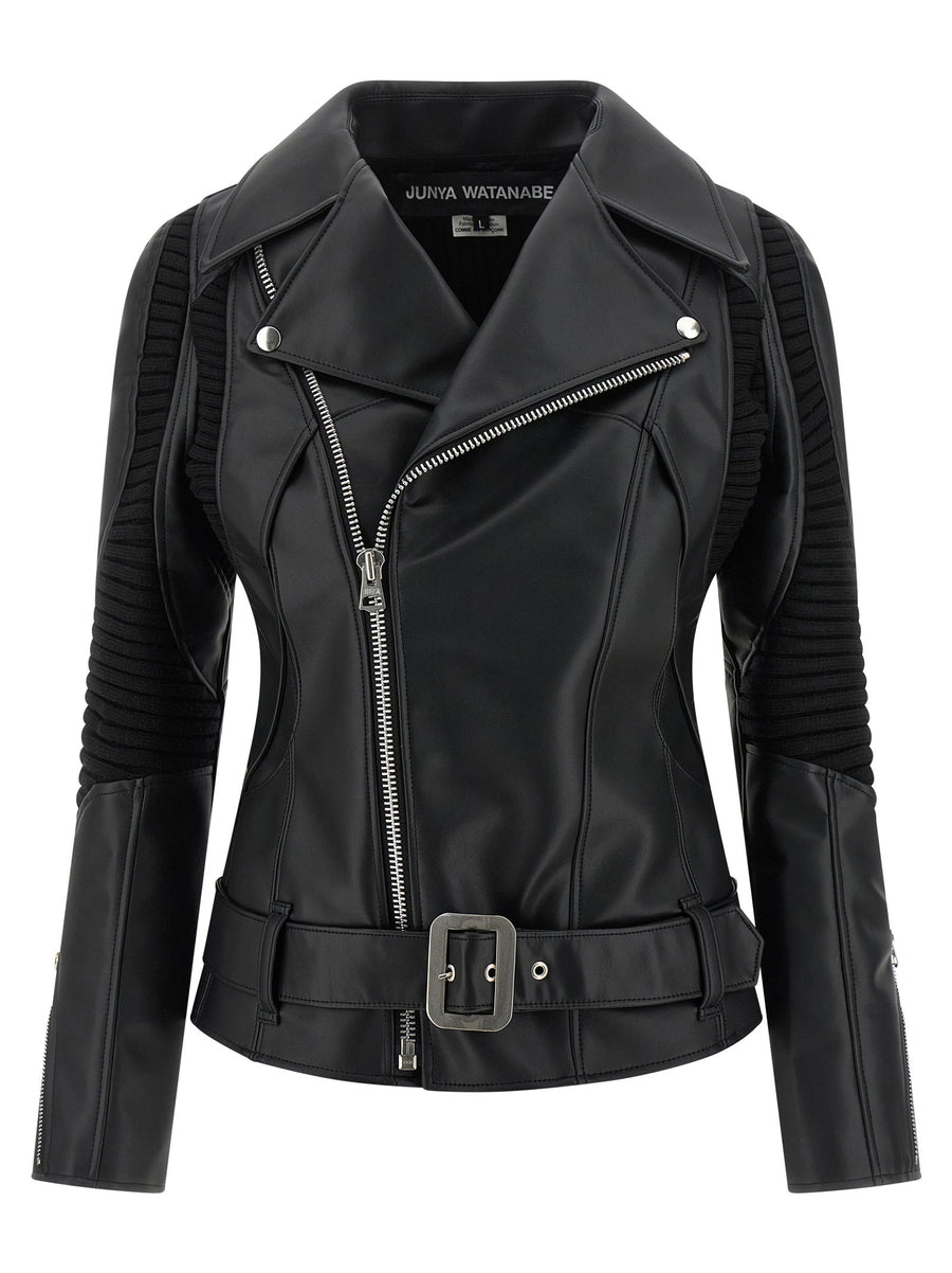 Junya Watanabe Knitted Insert Leather Jacket — Black
