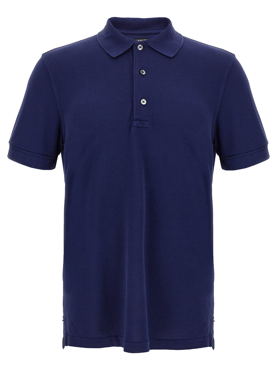 Tom Ford Piqué Cotton-Lyocell Blend Polo Shirt — Navy