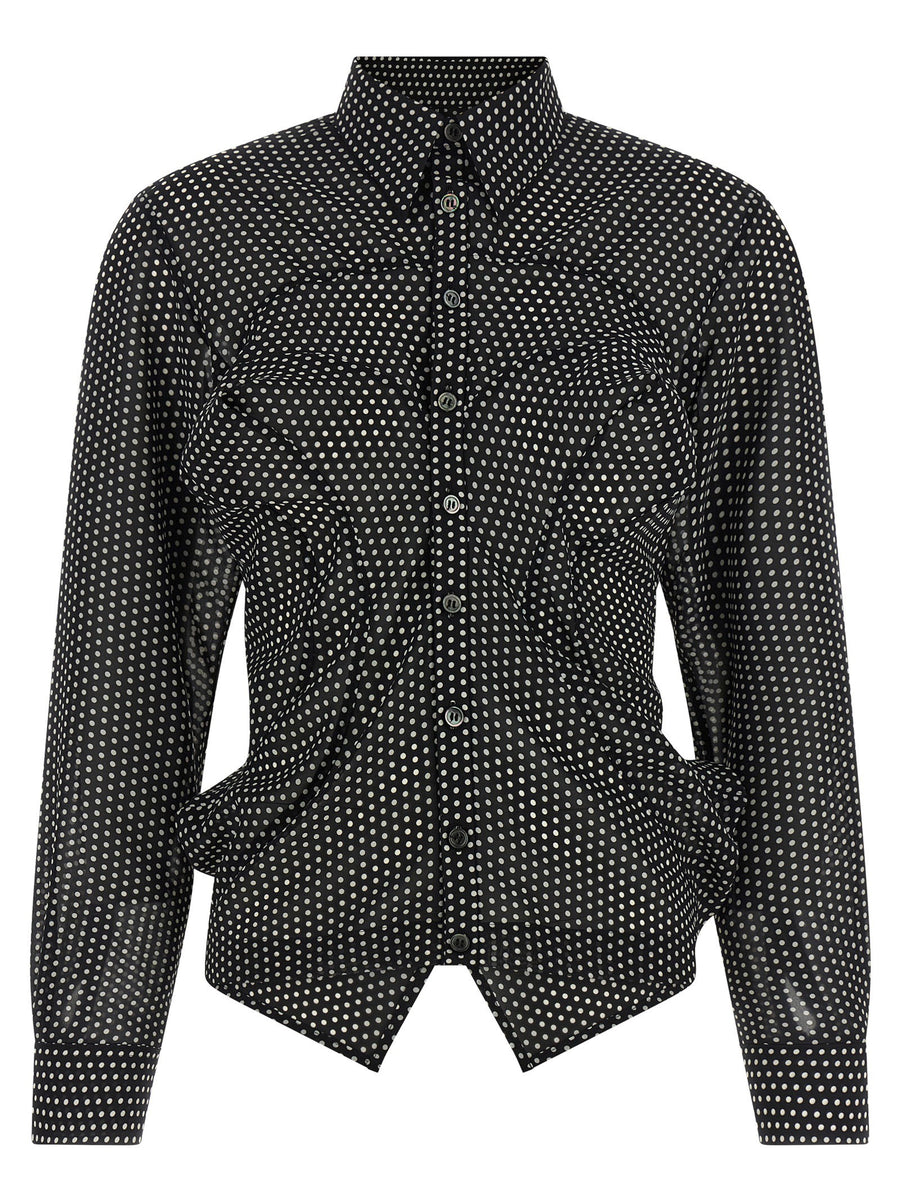 Junya Watanabe Polka-Dot Silk-Effect Shirt — Black