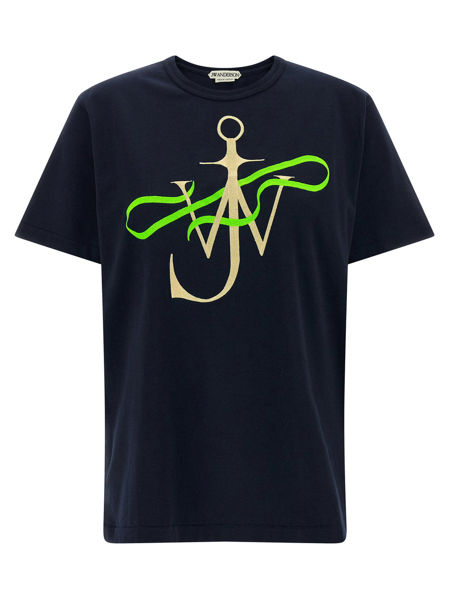 J.w.anderson Ribbon Anchor Embroidery T-Shirt — Navy