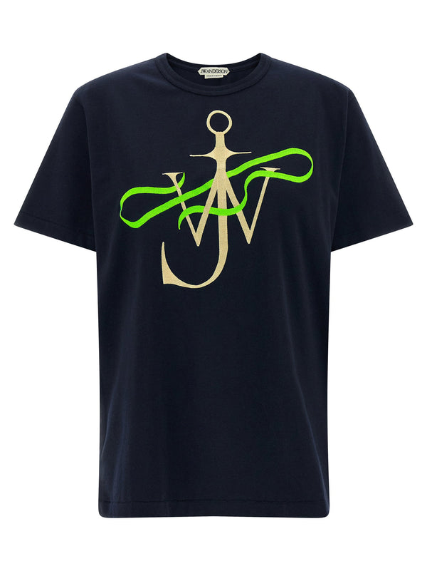 J.w.anderson Ribbon Anchor Embroidery T-Shirt — Navy