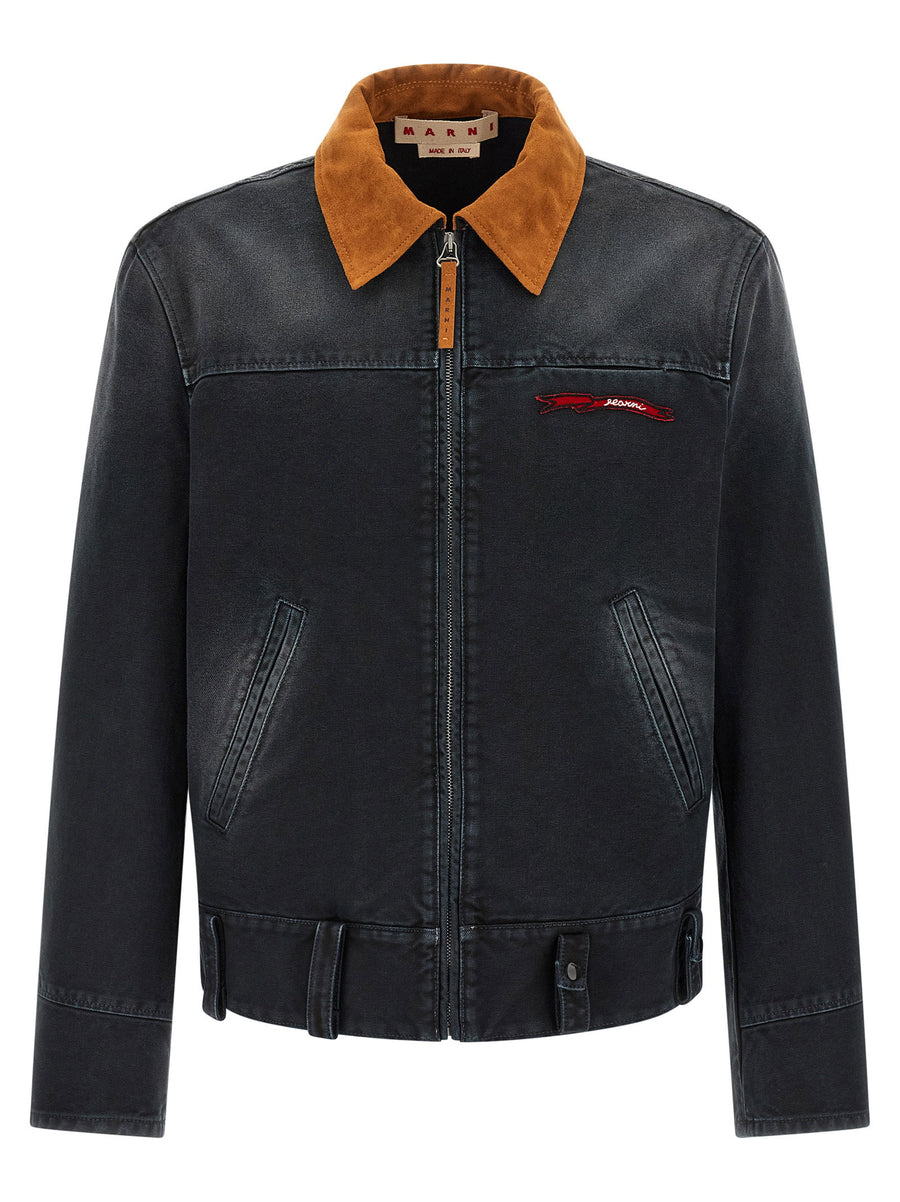 Marni Canvas with Suede Collar Jacket — Charcoal