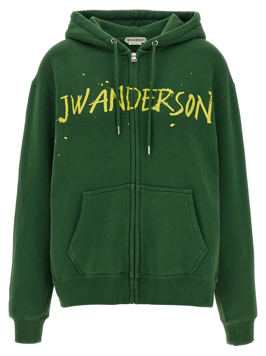 J.w.anderson Logo-Printed Cotton Hoodie — Green