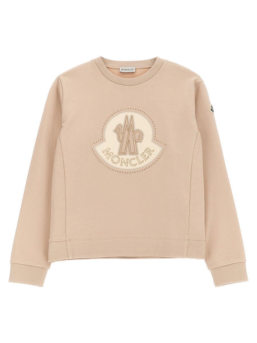 Moncler Enfant Logo-Embroidered Rhinestone Sweatshirt — Beige