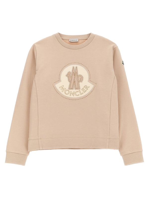 سويتشيرت Moncler Enfant شعار مطرز بأحجار الراين — بيج