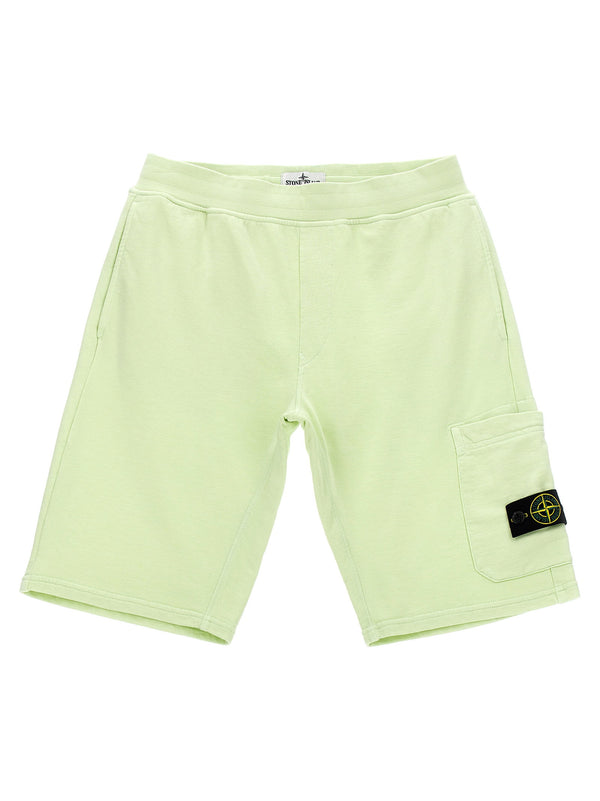 Stone Island Junior Organic Cotton Cargo Bermuda Shorts — Pale Green