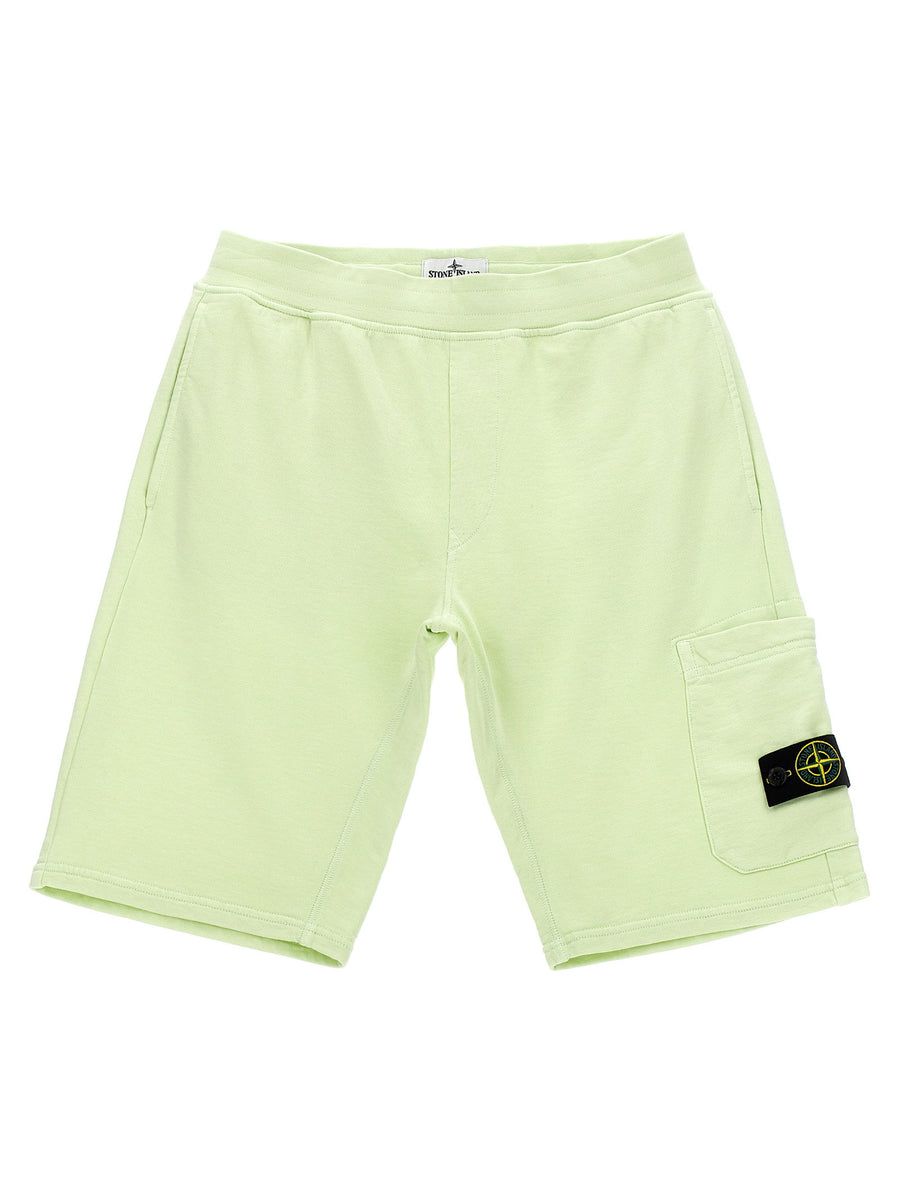 Stone Island Junior Organic Cotton Cargo Bermuda Shorts — Pale Green