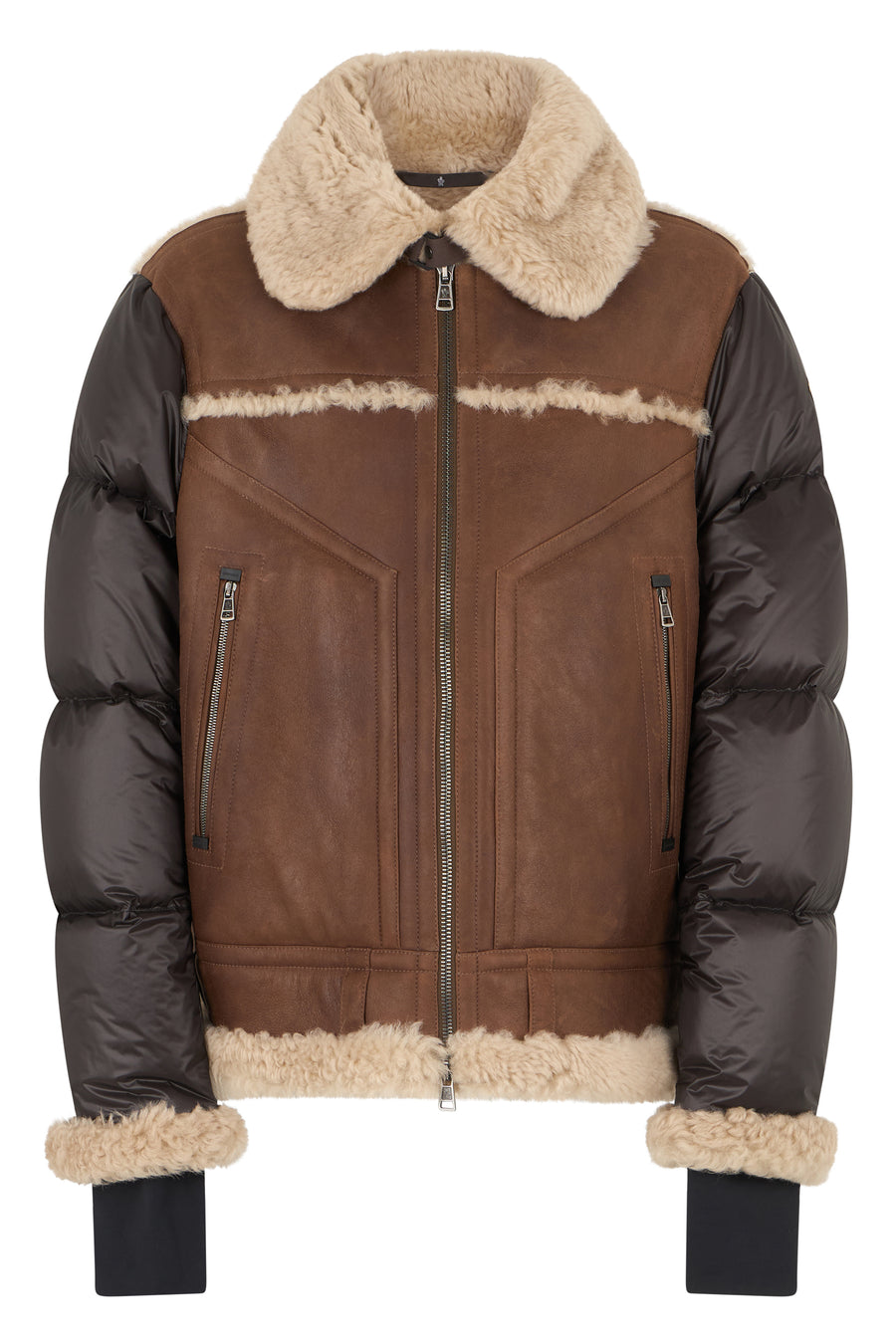 Short Down Jacket Brown Nappa & Shearling Calfskin Padded