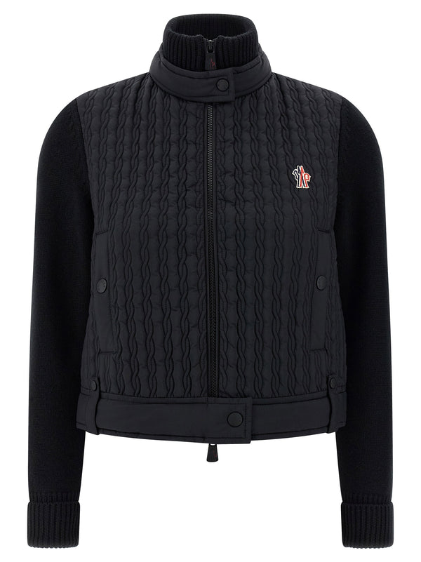 Moncler Grenoble صوف حياكة بتصميم مبطن كارديغان — أسود