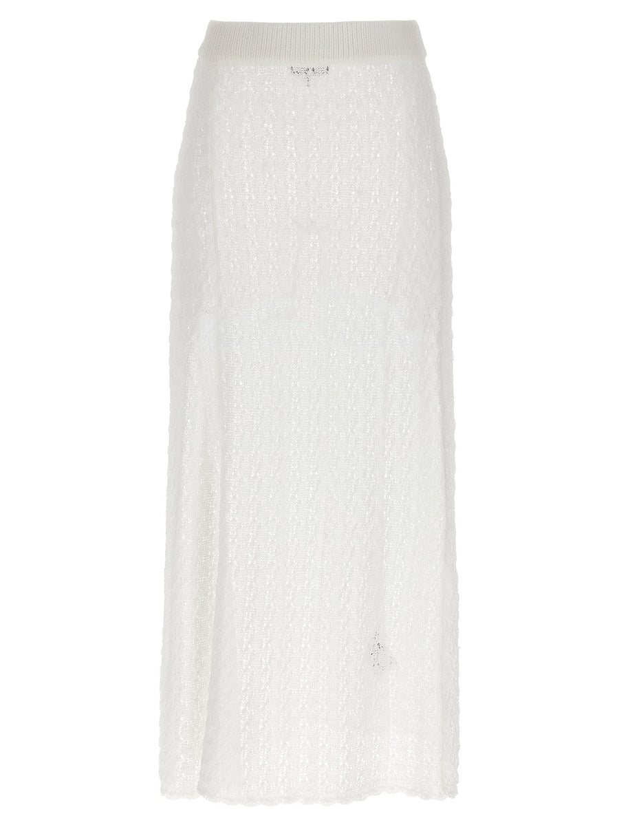 Ganni Shiny Pointelle Knit Skirt — White