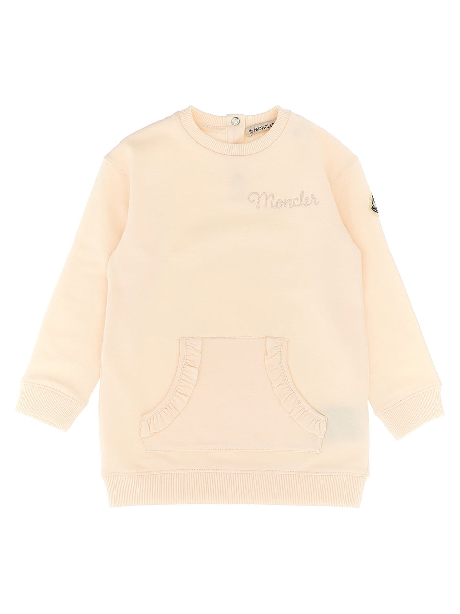 Moncler Enfant Logo-Embroidered Cotton Fleece Dress — Cream