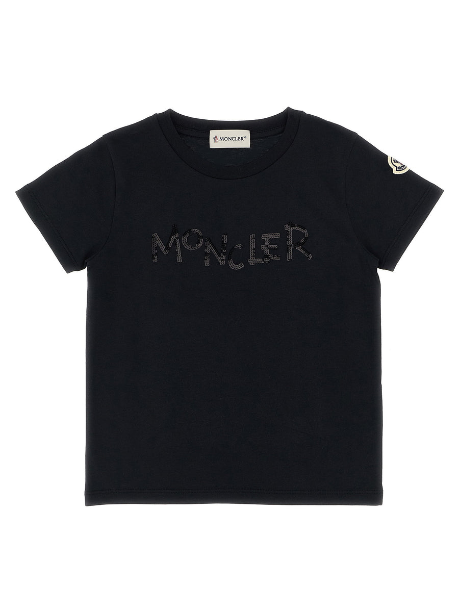تيشيرت Moncler Enfant شعار قطن قميص مزين بالترتر — أسود