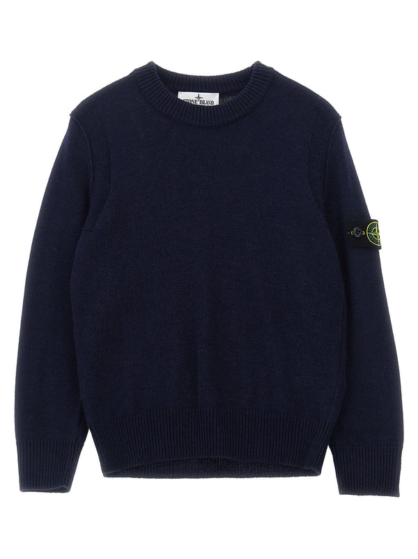 Stone Island Junior شعار صوف مزيج كنزة - شارة شعار — كحلي