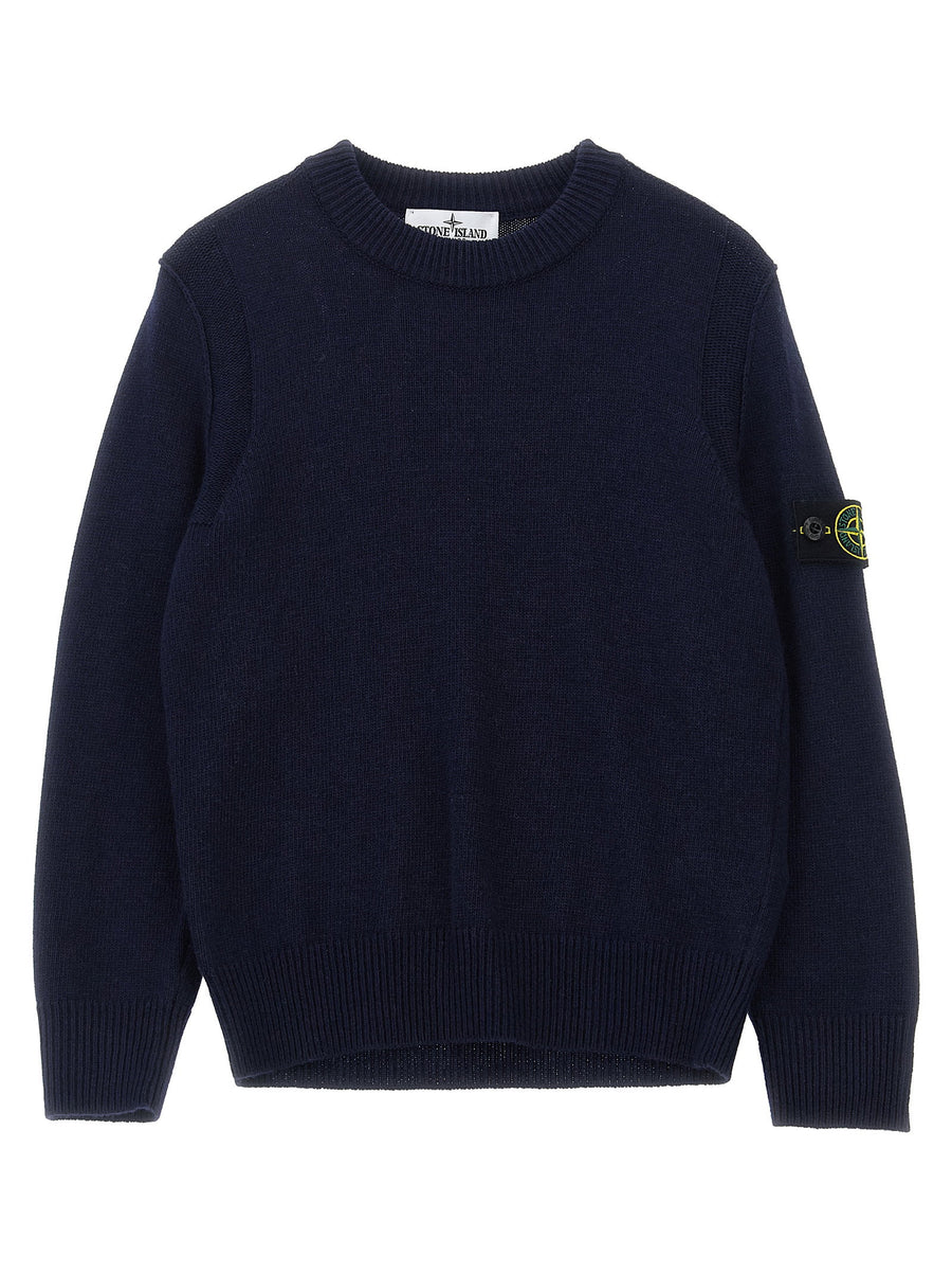 Stone Island Junior شعار صوف مزيج كنزة - شارة شعار — كحلي