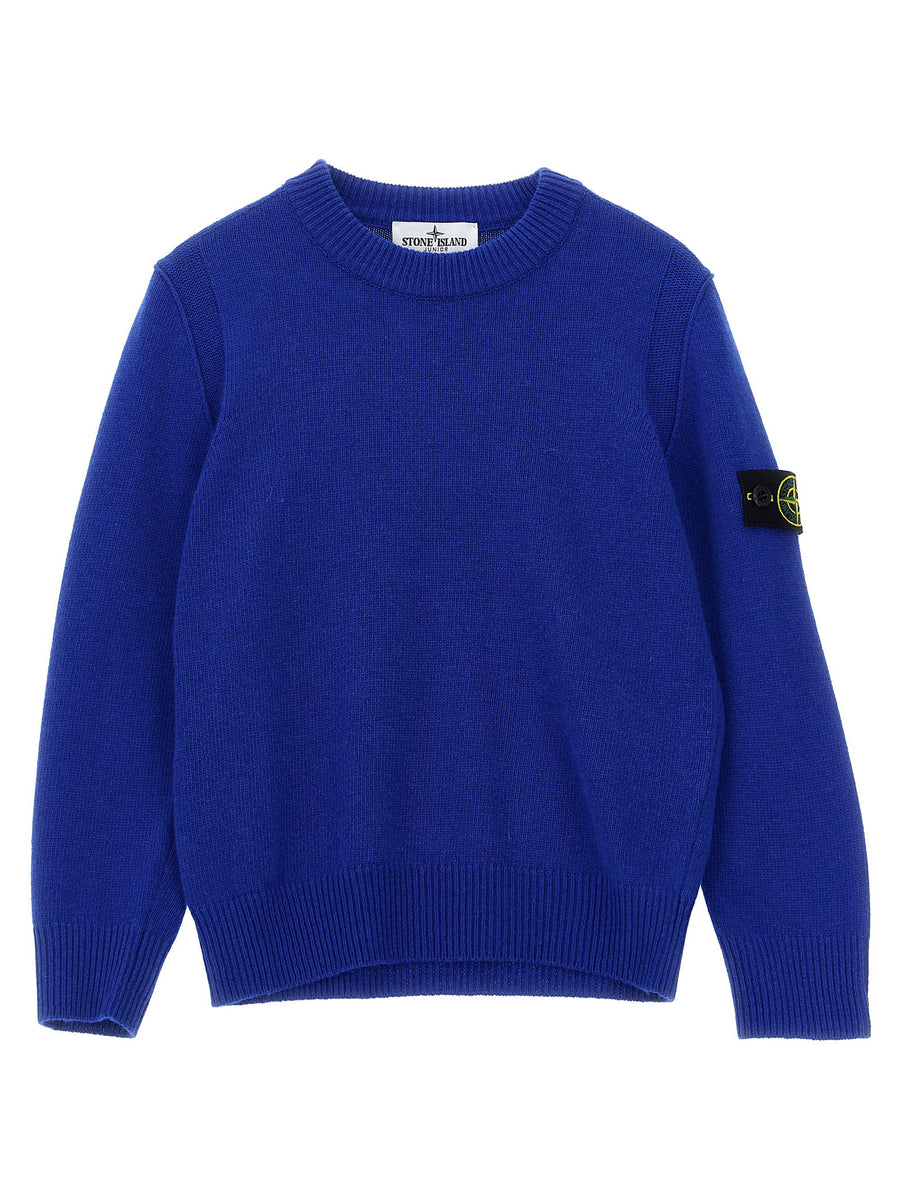 Stone Island Junior Logo-Badge Wool Blend Sweater — Blue
