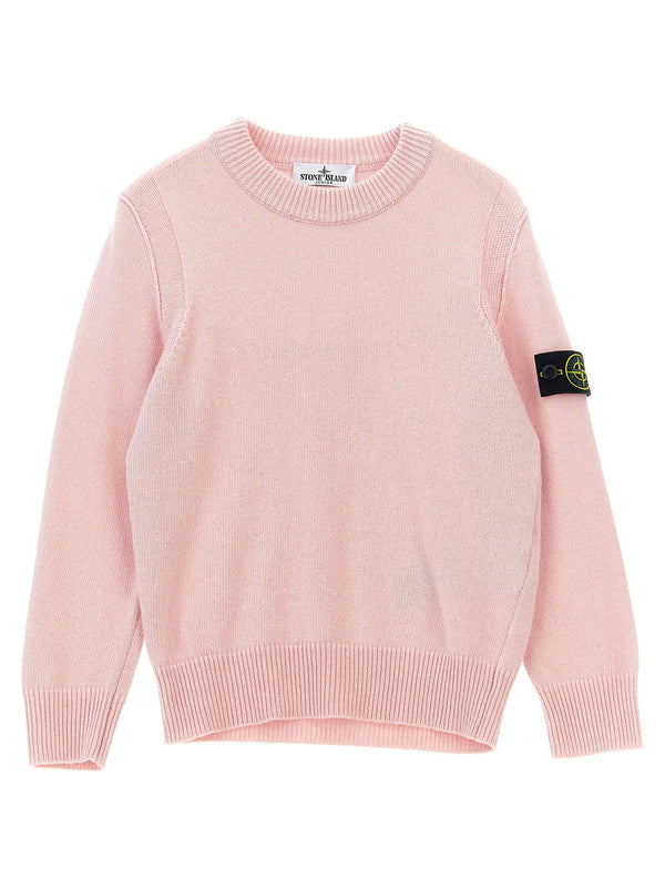 Stone Island Junior Logo-Badge Wool Blend Sweater — Pink