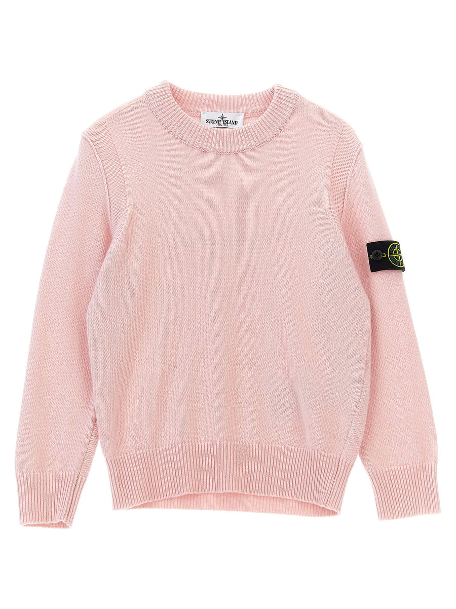Stone Island Junior Logo-Badge Wool Blend Sweater — Pink