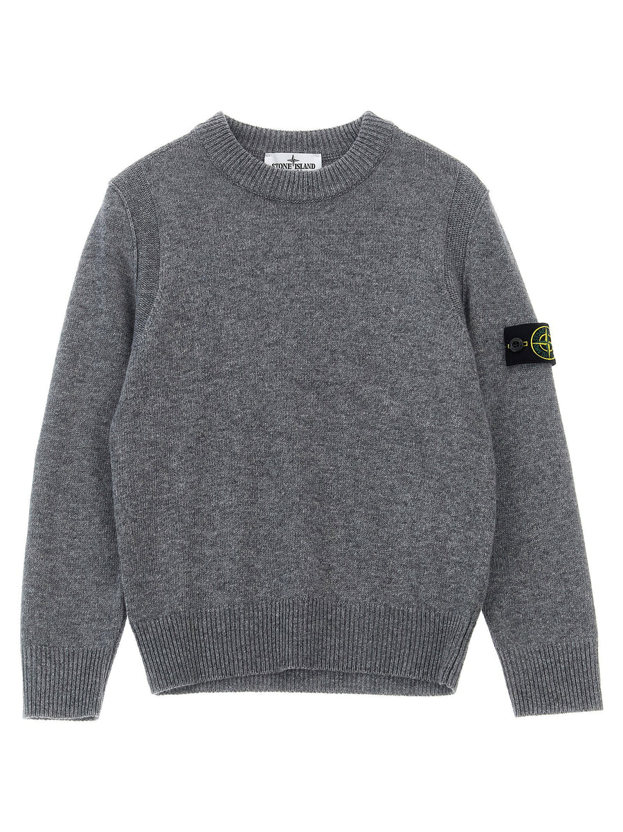 Stone Island Junior Wool-Blend Crew Neck Sweater — Grey