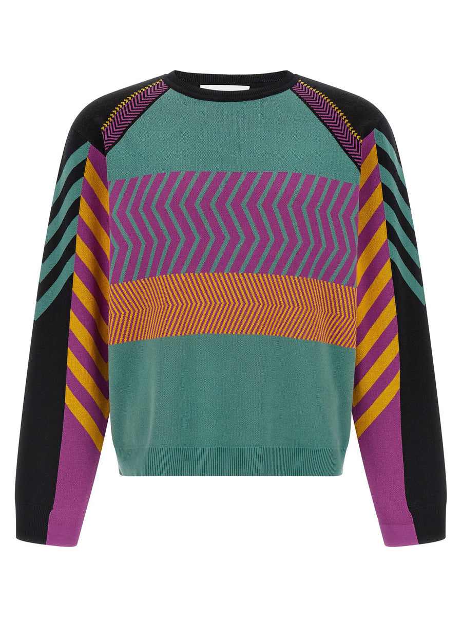 Kiko Kostadinov Panelled Jacquard Sweater — Teal