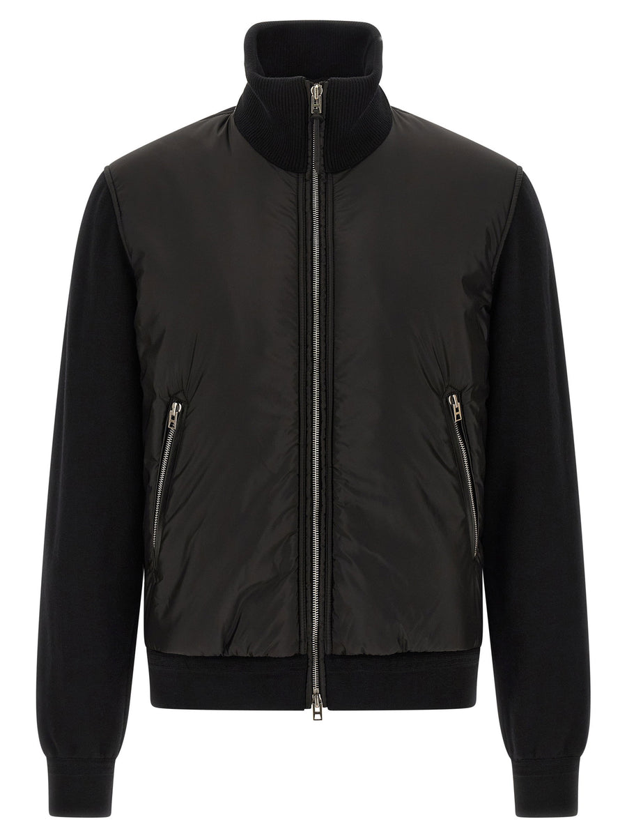 Tom Ford Merino Wool with Padded Nylon Vest Bomber Jacket — Black
