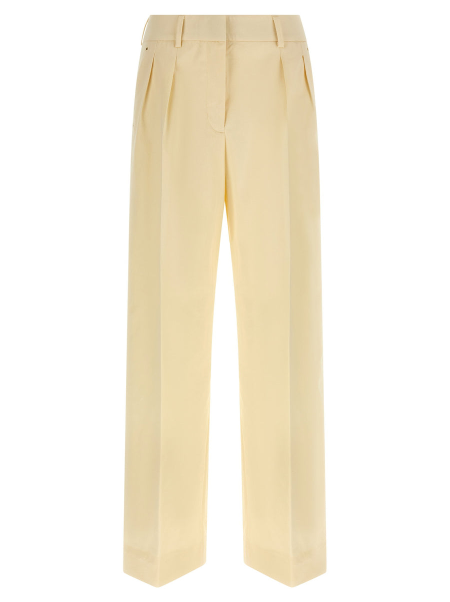 Moncler Tailored Cotton Gabardine Trousers — Cream