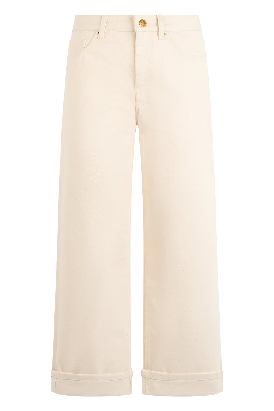 Straight Trousers Cotton Twill Ivory Cuff