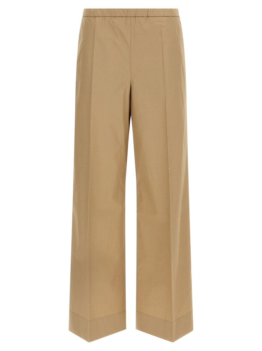 Moncler Grosgrain Logo Patch Cotton Poplin Trousers — Beige