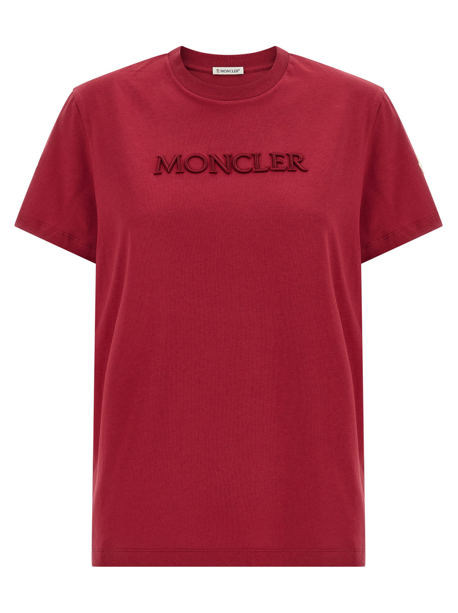 تيشيرت Moncler شعار مطرز بتصميم قطن قميص — أحمر قرمزي