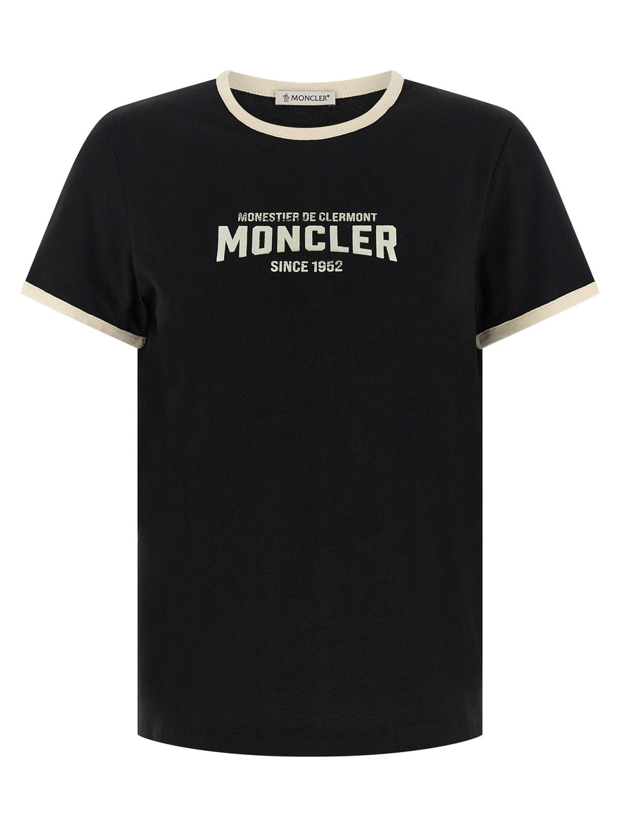تيشيرت Moncler بتصميم مخملي بارز شعار قميص — أسود