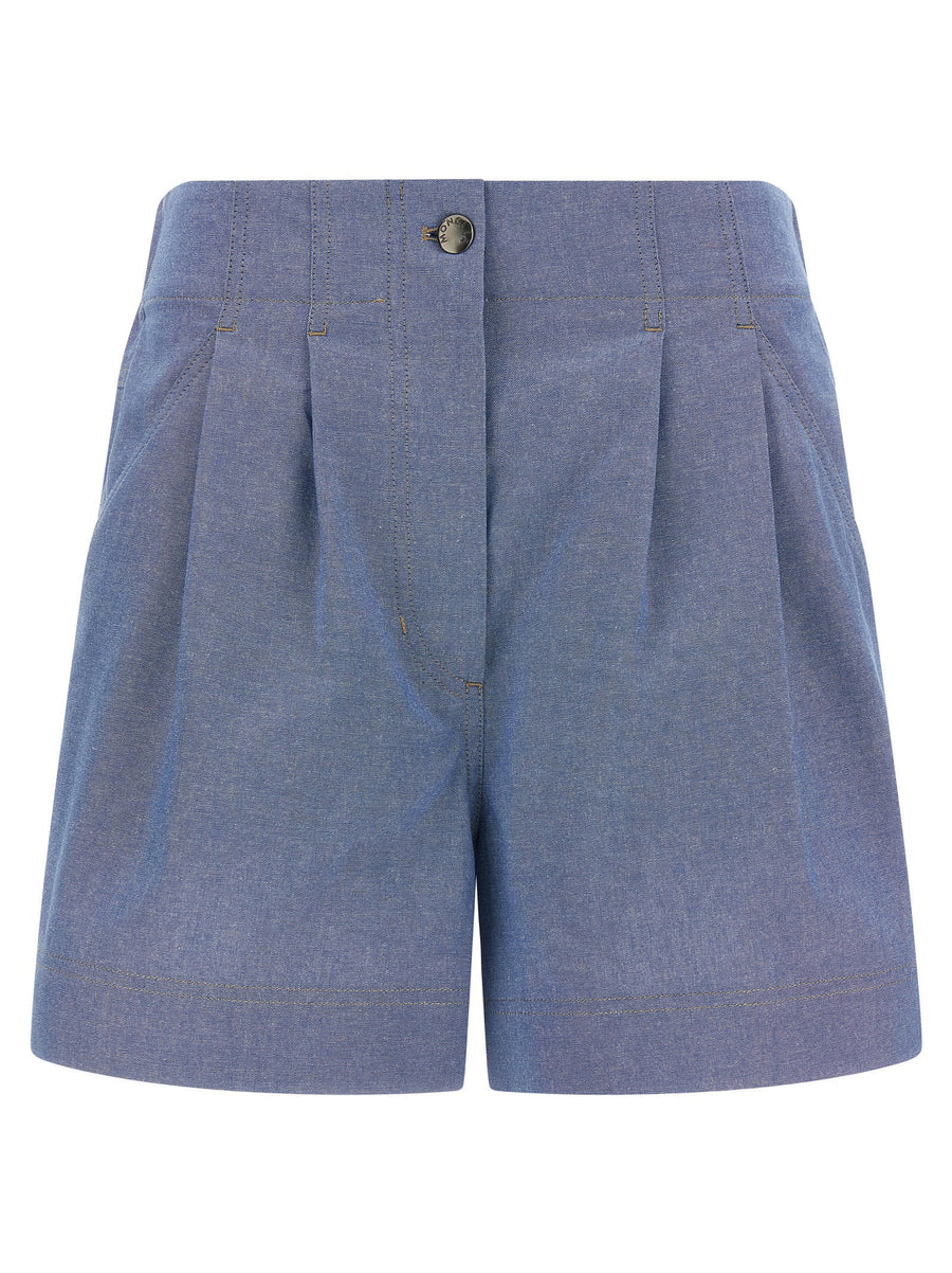 Moncler Grenoble Pleated Chambray Bermuda Shorts — Blue