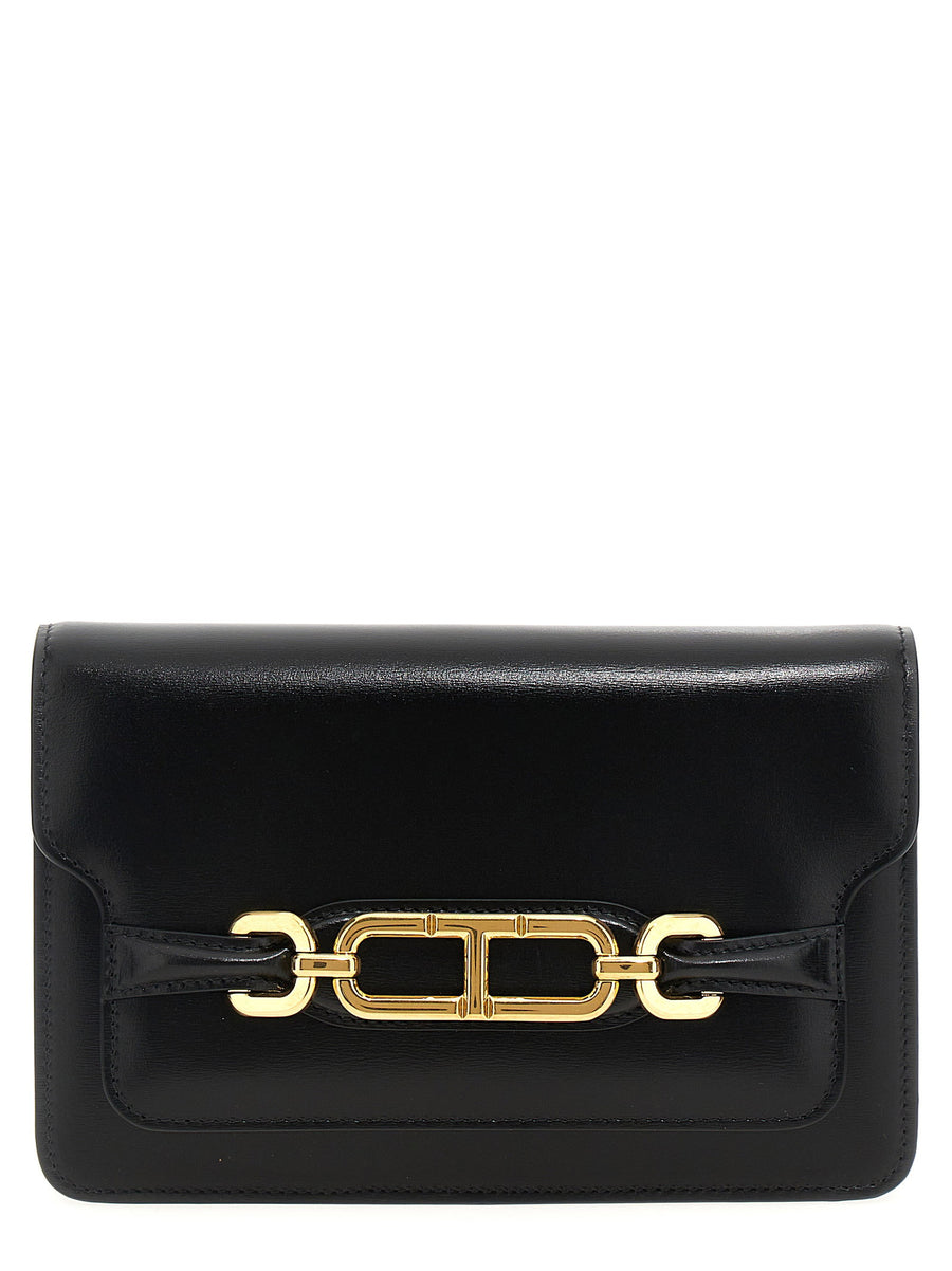 Tom Ford Leather with Metal Hardware Crossbody Bag — Black