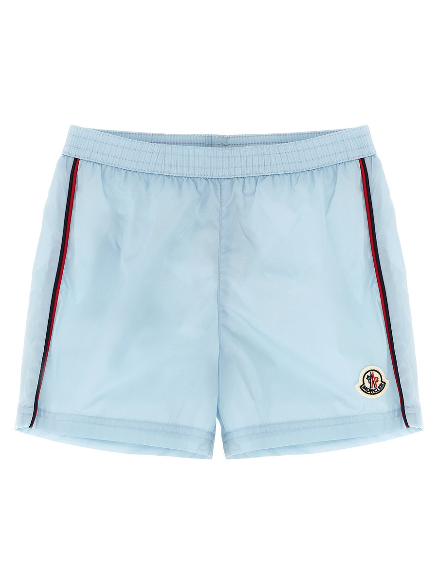 Moncler Enfant Tricolor Piping Swim Shorts — Light Blue