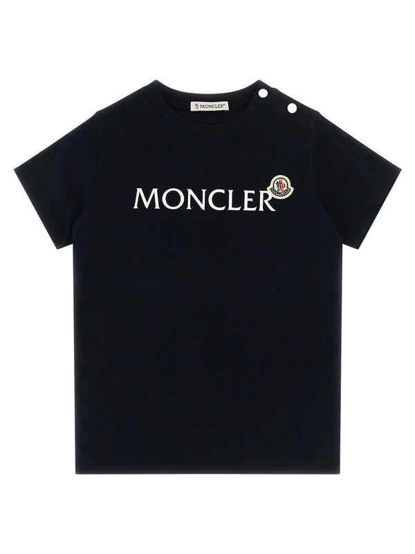 Moncler Enfant Logo Print and Patch T-Shirt — Black