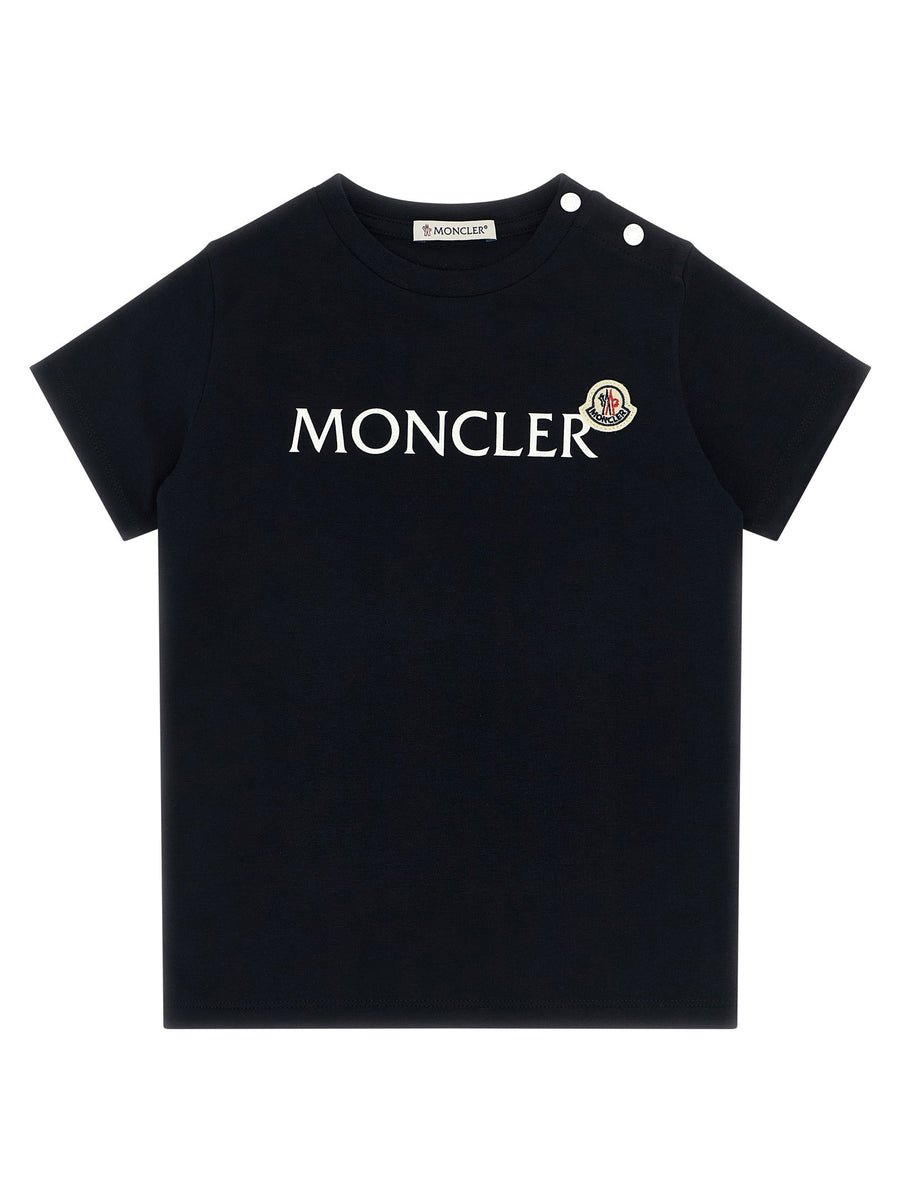 Moncler Enfant Logo Print and Patch T-Shirt — Black