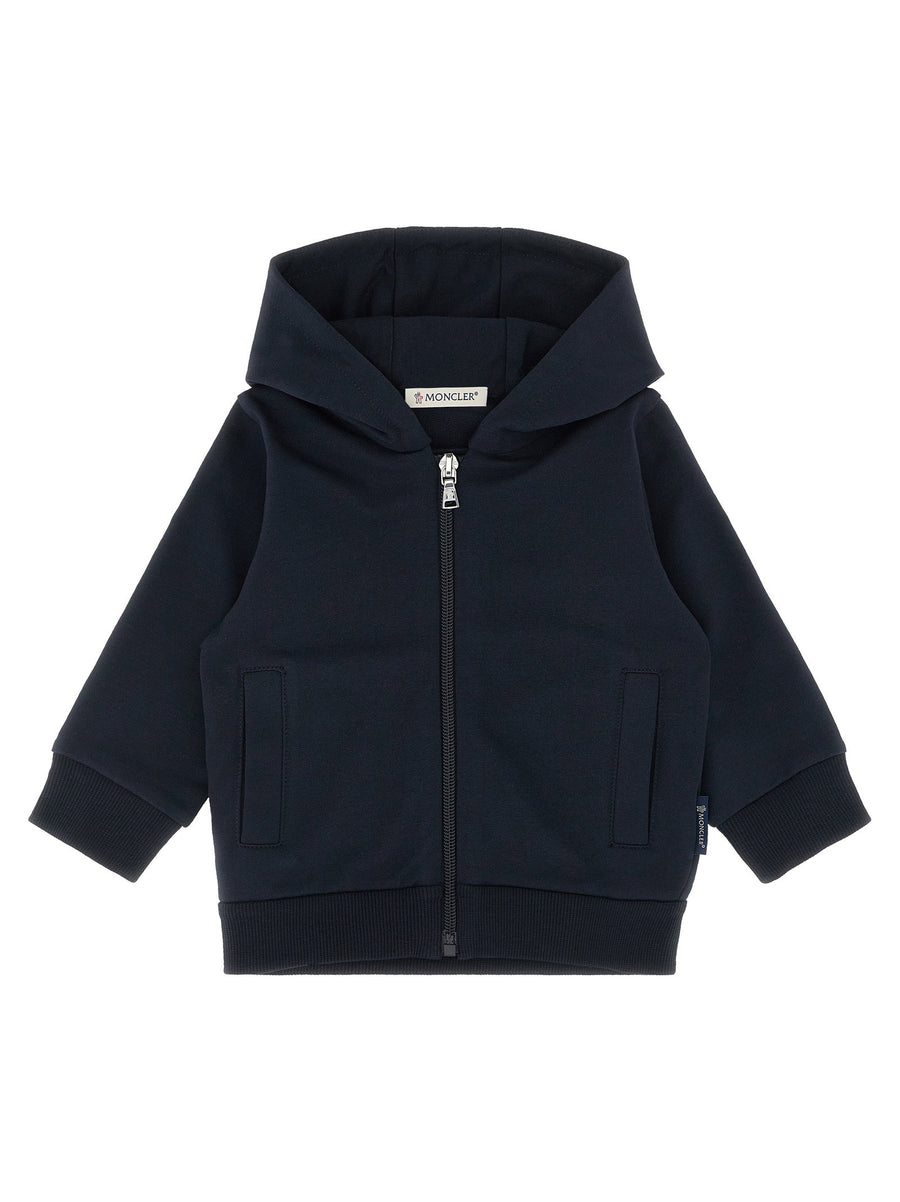 Moncler Enfant Brushed Cotton Zip Hoodie — Navy