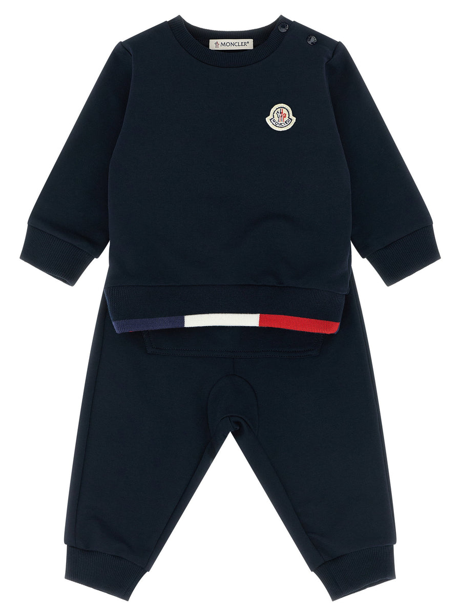 Moncler Enfant سويت شيرت بتصميم ثلاثي الألوان من زخرفة شعار — كحلي