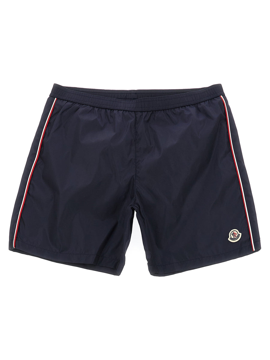 Moncler Enfant Tricolor Trim Technical Nylon Swimsuit — Navy