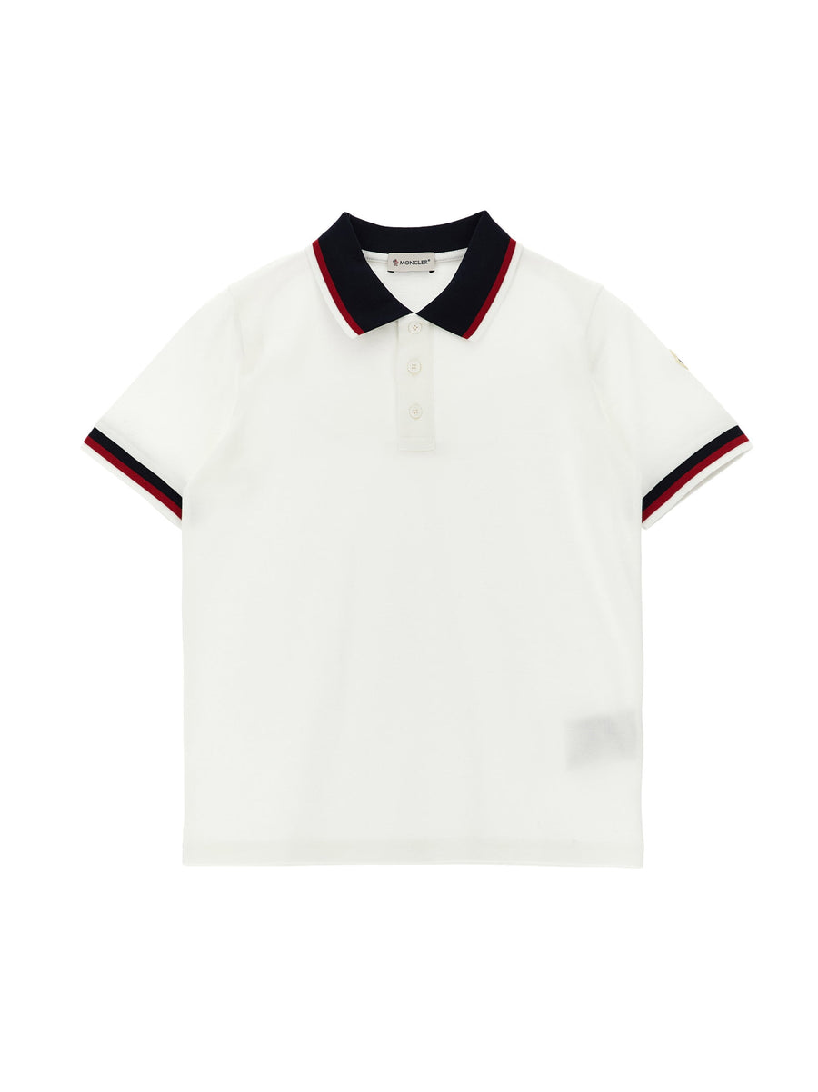 Moncler Enfant Tricolor-Trim Piqué Cotton Polo Shirt — White
